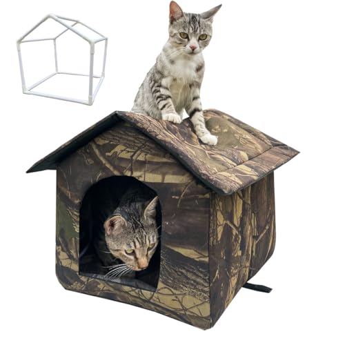 Outdoor/Indoor Faux Woodland Frame Thermal Cat House Waterproof Insulated Concealed Collapsible Removable Easy to Clean, Suitable for Cats or Small Dogs (Woodland, M) von ERPANG