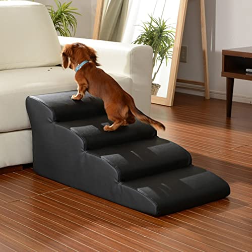 Pet Treppen Hundetreppe Für Hochbetten, Kleine/mittlere/große Hunderampe Mit Rutschfestem Boden, Schwarz 4-Stufen-Leiter Extra Breit Und Wasserdicht (Size : 80x40x40cm) von ERRULAN