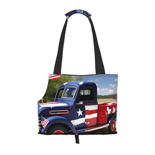 4. Juli Patriotische Trucks Haustier-Tragetasche, Handtasche, Katzen, Hunde, bequem, tragbar, faltbar, Haustier-Tragetasche, Tragetasche von ERSDWRE