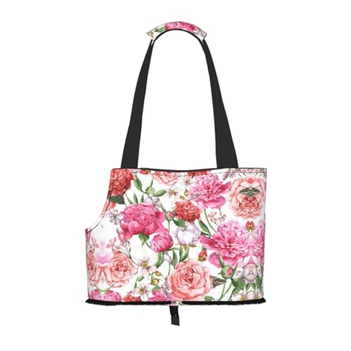 Garden Peony Haustier-Tragetasche, Handtasche, Katzen, Hunde, bequem, tragbar, faltbar, Haustier-Tragetasche von ERSDWRE