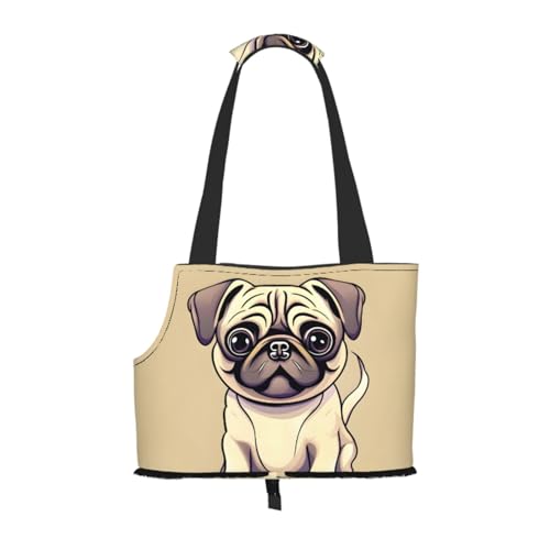 Lustige Tragetasche mit Cartoon-Motiv Mops, Welpen, Haustiere, Handtasche, Katzen, Hunde, bequem, tragbar, faltbar, Haustier-Tragetasche von ERSDWRE