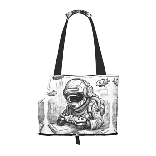 Monochrome Skizzen-Stil Gaming Haustier Tragetasche Handtasche Katzen Hunde Komfort Tragbar Faltbare Haustiertasche Hundetrage Haustier Tote Bag von ERSDWRE