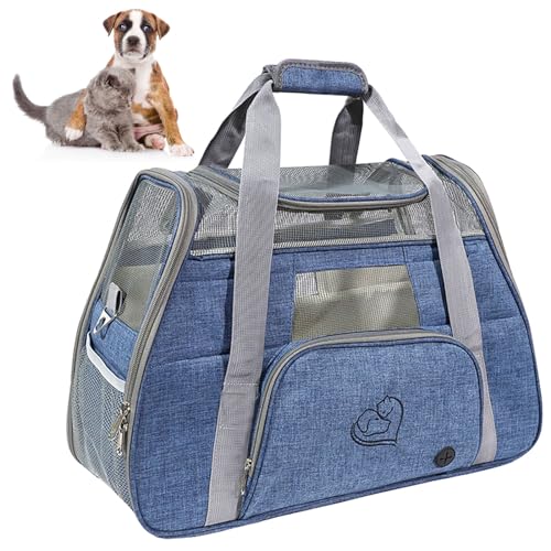 Haustier-Transportbox mit weichen Seiten, Katzen-Transportbox, atmungsaktive Hunde-Transportbox mit Netzfenster für kleine Katzen, Welpen-Transportbox bis zu 7,5 kg, Haustier-Reise-Transportbox, FAL von ERSINIAN