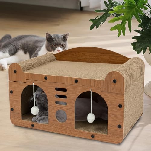 Katzenhaus, ERnonde 2 in 1 Haustier Katzenhaus mit Katzenkratzbrett und Spielbällen Vergrößerte und Verdickte Katzenbett die Katzen Spielen und Sich Ausruhen Können von ERnonde