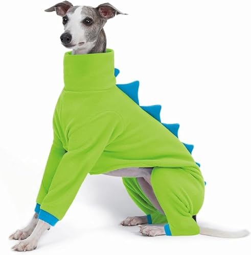 ESCCBOO Einteiler für italienische Windhunde und Whippet, Fleece, Dinosaurier, gemütlicher Rollkragen-Kostüm, Outfit (Grün, Größe M) von ESCCBOO