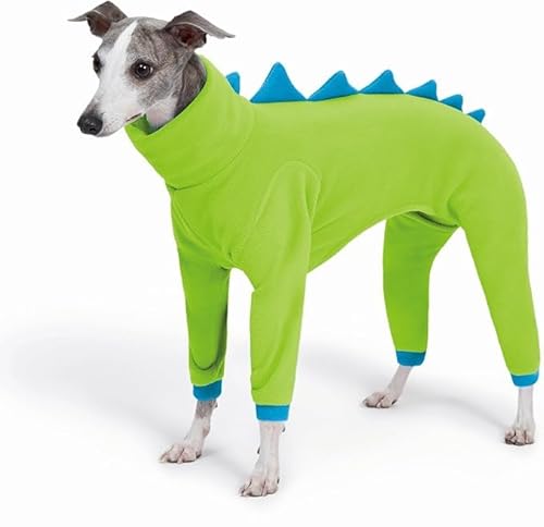 ESCCBOO Einteiler für italienische Windhunde und Whippet, Fleece, Dinosaurier, gemütlicher Rollkragen-Kostüm, Outfit (Grün, Größe S) von ESCCBOO