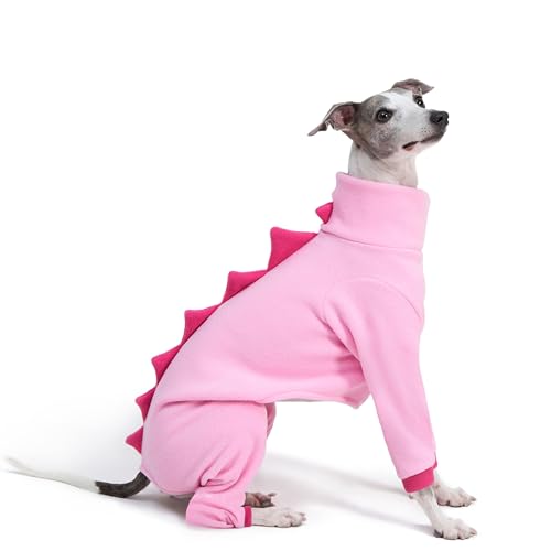 ESCCBOO Einteiler für italienische Windhunde und Whippet, Fleece, Dinosaurier, gemütlicher Rollkragen-Kostüm, Outfit (Rosa, Größe L) von ESCCBOO