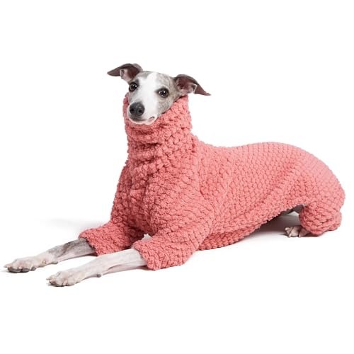 ESCCBOO Flauschiger weicher Fleece-Pullover Schlafanzug für italienische Windhunde, Whippet-Hunde, Rollkragen, warmer Fleece-Einteiler, Mantel, Jammies, Jumpsuit, Strampler (Rosa, Groß) von ESCCBOO