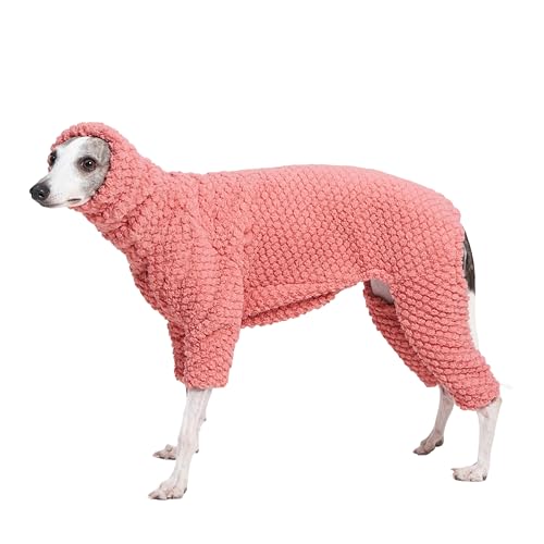 ESCCBOO Flauschiger weicher Fleecepullover Schlafanzug für italienische Windhunde, Whippet-Hunde, Rollkragen Warmer Fleece-Einteiler, Mantel, Jammies, Jumpsuit, Strampler (Rosa, Klein) von ESCCBOO