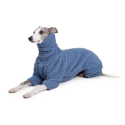 ESCCBOO Flauschiger weicher Fleecepullover Schlafanzug für italienische Windhunde, Whippet Lurcher Galgo-Hunde, Rollkragen, warmer Fleece-Einteiler, Mantel, Jammies, Jumpsuit, Strampler (Blau, Groß) von ESCCBOO