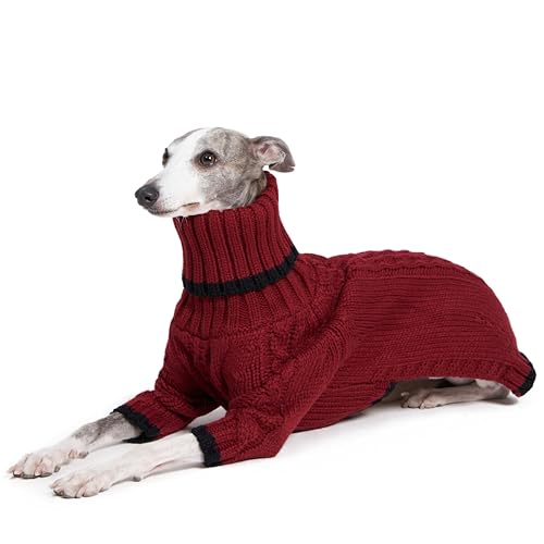 ESCCBOO Italienische Windhundkleidung, warmer Pullover für Whippets, Einteiler für Hunde, zweibeiniger Rollkragen, warmer Pullover für kleine mittelgroße Hunde (groß, Rot) von ESCCBOO