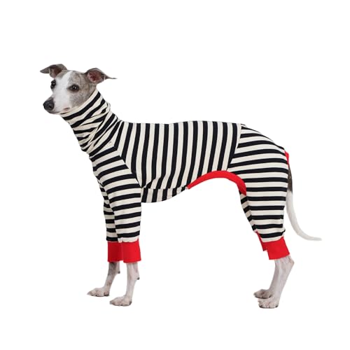 ESCCBOO Italienischer Windhund Onesie Kleidung, Rollkragen gestreiftes Shirt für Whippets Welpen, leichtes und dünnes Shirt für Frühling und Sommer (Medium) von ESCCBOO