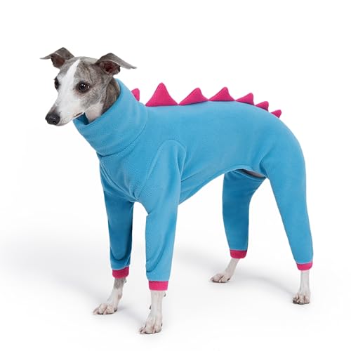 ESCCBOO Italienischer Windhund Whippet Kleidung, Gemütliches Fleece Dinosaurier Kostüm, Basic Onesie Rollkragenpullover Outfits Mantel (Blau, XL) von ESCCBOO