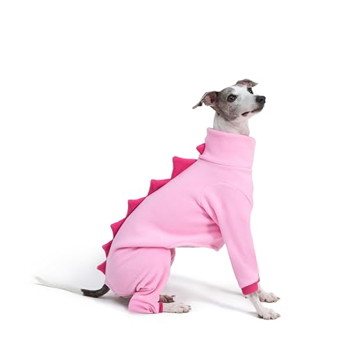 ESCCBOO Italienischer Windhund Whippet Kleidung, Gemütliches Fleece Dinosaurier Kostüm, Basic Onesie Rollkragenpullover Outfits Mantel (Rosa, XXL) von ESCCBOO