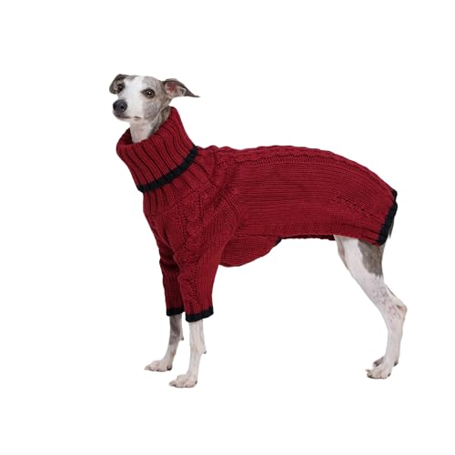 ESCCBOO Italienische Windhundkleidung, warmer Pullover für Whippets, Einteiler für Hunde, zweibeiniger Rollkragen, warmer Pullover für kleine mittelgroße Hunde (XX-Large, Rot) von ESCCBOO