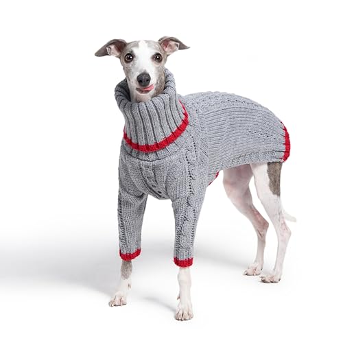 ESCCBOO Italienische Windhundkleidung, warmer Pullover für Whippets, Einteiler für Hunde, zweibeiniger Rollkragen, warmer Pullover für kleine mittelgroße Hunde (Größe S, Grau) von ESCCBOO