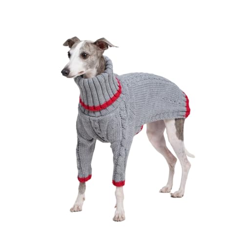 ESCCBOO Italienische Windhundkleidung, warmer Pullover für Whippets, Einteiler für Hunde, zweibeiniger Rollkragen, warmer Pullover für kleine mittelgroße Hunde (groß, Grau) von ESCCBOO