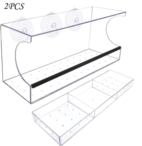 2 Stück Großes Vogelhäuschen for Fenster mit extra starken Saugnäpfen, herausnehmbarer Saatschale und Abflussloch for Füttern von Vögeln im Außenbereich, Garten, Sperling, Blaumeise, Finke, Rotkehlche von ESESE