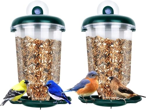 Vogelfutterspender fürs Fenster, 2er-Pack, Vogelhäuschen for draußen mit starken Saugnäpfen und abnehmbarem Futterkasten, Vogelfutterspender for draußen for Wildvögel, Kardinal, Blaumeise von ESESE