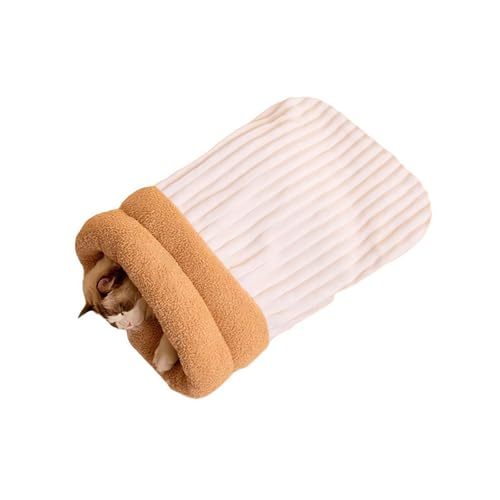 ESHDGFYB Katzennest-Schlafsack, weicher Katzen-Kuschelsack for Hunde,waschbares Haustierzubehör, Kissenpolster, Kuschelbettmatte for Katzen und Hunde (Braun M)(White,L) von ESHDGFYB