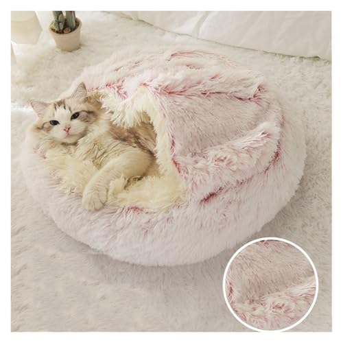 ESHDGFYB Warmes, langes Haustierbett aus Plüsch, geschlossenes rundes Katzenkissen, bequemer Schlafsack, Katzennest, Zwinger for kleine Haustiere(Pink Long Plush,40x40cm) von ESHDGFYB