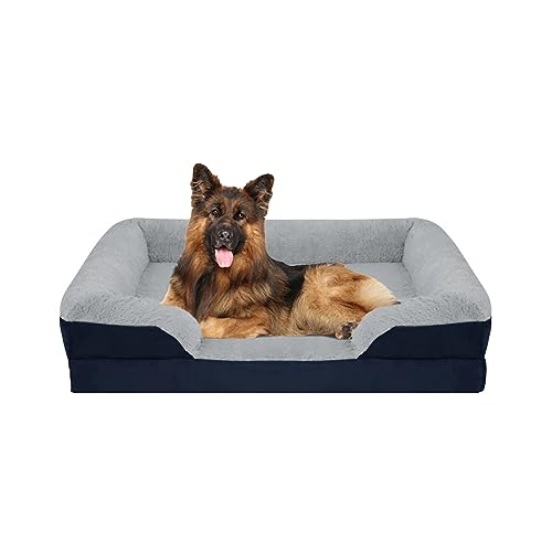 ESSONIO Hundebett Orthopädische PP Baumwolle Füllung Wasserdichtes Futter Memory Foam Abnehmbarer Bezug Waschbar für Große Mittlere Kleine Hunde Mit Einem Gewicht Von Weniger Als 25KG（M Marineblau） von ESSONIO