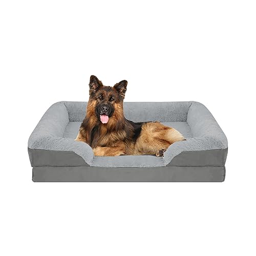 ESSONIO Hundebett Orthopädische PP Baumwolle Füllung Wasserdichtes Futter Memory Foam Abnehmbarer Bezug Waschbar für Große Mittlere Kleine Hunde Mit Einem Gewicht Von Weniger Als 25KG（M Grau） von ESSONIO