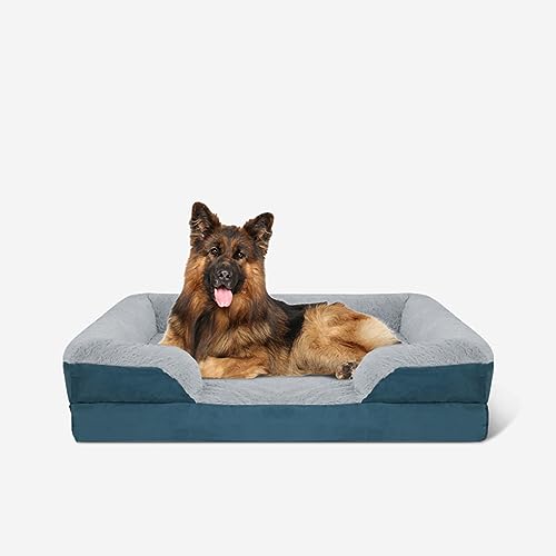 ESSONIO Hundebett Orthopädische PP Baumwolle Füllung Wasserdichtes Futter Memory Foam Abnehmbarer Bezug Waschbar für Große Mittlere Kleine Hunde Mit Einem Gewicht Von Weniger Als 40KG（L Blau） von ESSONIO