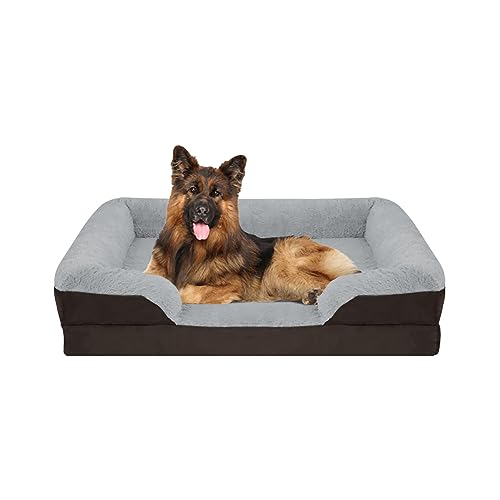 ESSONIO Hundebett Orthopädische PP Baumwolle Füllung Wasserdichtes Futter Memory Foam Abnehmbarer Bezug Waschbar für Große Mittlere Kleine Hunde Mit Einem Gewicht Von Weniger Als 40KG（L Braun） von ESSONIO