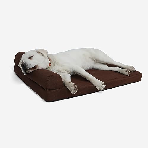 ESSONIO Hundebett Premium Orthopädisches Hundebett Memory Foam Abnehmbarer Bezug Waschbar Rutschfester Boden Wasserdicht Für Große Mittel Kleine Hunde Unter 35kg (L Gelb-Braun) von ESSONIO