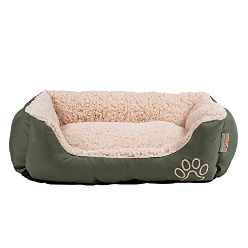 ESTEXO Hundebett Hundekissen Haustierbett Hundekorb Tierbett Hundesofa Olive/Beige 50x37x17 cm von ESTEXO