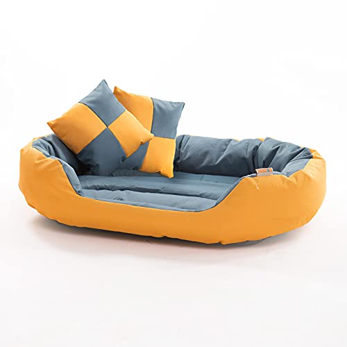 ESTEXO Hundebett Hundekissen Hundekorb Haustierbett Katze Matte Hundesofa Anti-Rutsch Gelb/Blaugrau 85x70x20 cm von ESTEXO