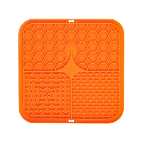 ESTINTENG Pet Licking Pad Silikon Pet Geschirr Schüssel Saugnapf Langsam Hund Lecken Pad - Orange -15,5 cm Klein von ESTINTENG