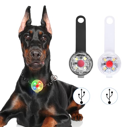 Sicherheit Haustier LED Blinklicht 2 STK,USB Wiederaufladbar Sicherheits LED Blinklicht für Hunde, Katzen - 3 Blinkmodis wasserdichte Sicherheit Haustier Lichter von ESTVIIG
