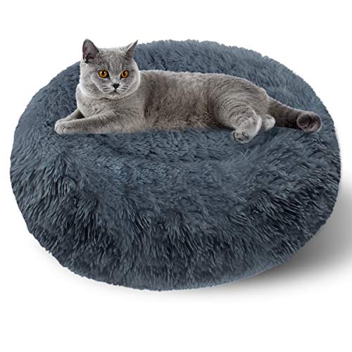 ETACCU Katzenbett Große Katzen Flauschig - Ø 50 cm Donut Katzenkissen Bettchen Waschbar, Plüsch Katzen Bett Katzenkörbchen Rund Kuschelbett, Dunkelgrau von ETACCU