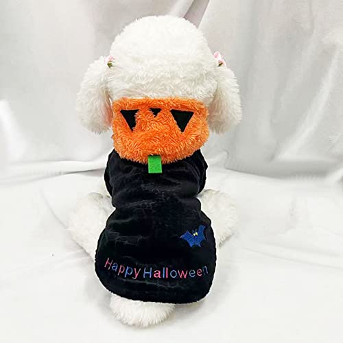 Dieser dick mit Polyester gepolsterte Plüschmantel für Hunde ist mit Einer Halloween-Kürbiskappe und einem Dämonenfledermausmuster Versehen und eignet Sich sowohl für den (L) von ETAINGYEUN