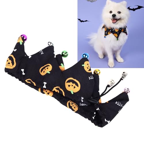 ETAINGYEUN Halloween-Kostüm-Halsband, Halloween-Katzen-Hundehalsband, niedliches Kürbis-Muster, Verstellbarer Haustier-Schal mit Glöckchen von ETAINGYEUN