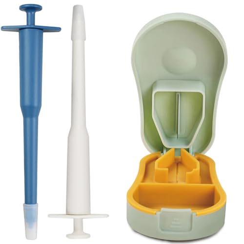 ETIAL Pet Feeding Tool Kit, 2 Stück Pet Pill Plunger Popper für Kleine Katzen Hunde Pilleninjektor Spender Shooter, Pet Pill Cutter Splitter mit Aufbewahrungsfächern für Fütterungszubehör von ETIAL