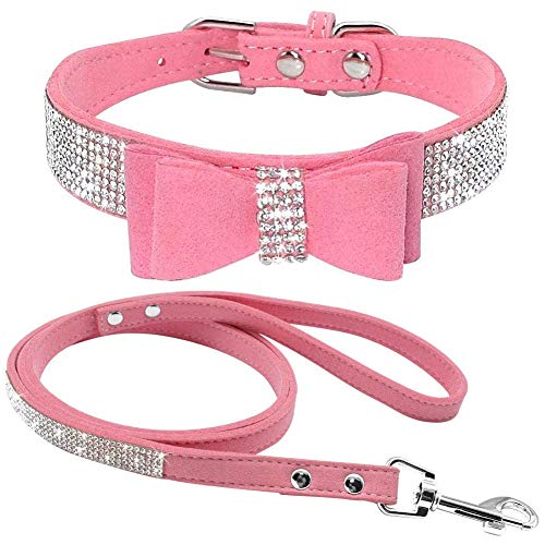 ETOPARS Hundehalsband und Leine mit Strasssteinen, Kristall Diamant Katze Hundehalsband Leine Set, Hundehalsband Geschirr, Hunde Strasshalsband von ETOPARS