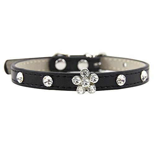 ETOPARS PU Hundehalsband Verstellbar, Elegante Fliege Strass Blumenkragen Halsband, Niedliche Designer-Lederhalsbänder für Katzen Kleine mittelgroße Hunde Welpen von ETOPARS