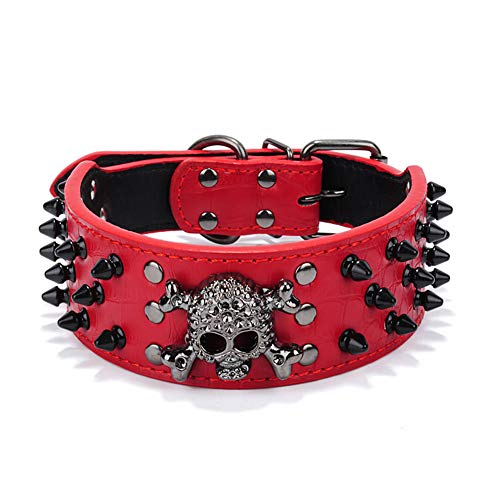 ETOPARS Schädel Niet Haustierhalsband, Großes Mittleres und Kleines Hundehalsband, Totenkopf verstellbar mit Spike-Nieten Kroko Kunstleder Hundehalsband von ETOPARS