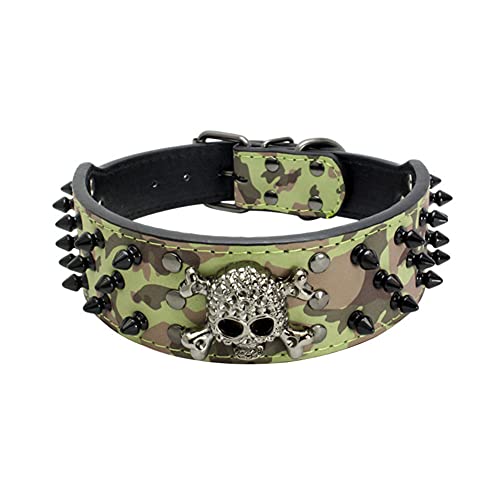 ETOPARS Schädel Niet Haustierhalsband, Großes Mittleres und Kleines Hundehalsband, Totenkopf verstellbar mit Spike-Nieten Kroko Kunstleder Hundehalsband von ETOPARS