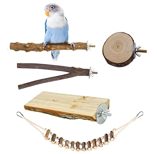 5-teiliges Vogel-Ständer-Set, Vogelkäfig-Zubehör, Sittiche, Naturholzständer, Holzstangen, Leiter, Vogelspielzeug für Papageien, Nymphensittiche, Wellensittiche von ETRAVEL