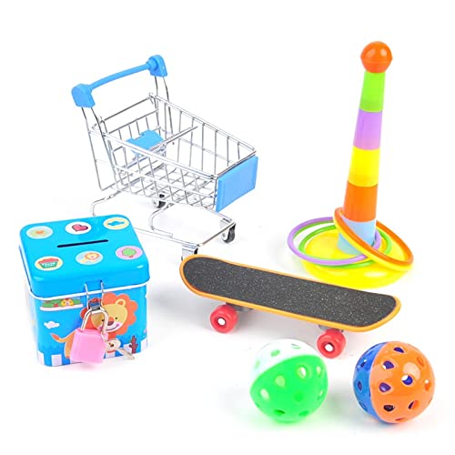 Papageienspielzeug, Vogelspielzeug, Papageien-Spielzeug-Set, Vogel-pädagogisches Trainingsspielzeug, Enthält Einkaufswagen, Trainingsring, Skateboard (6PCS) von ETRAVEL