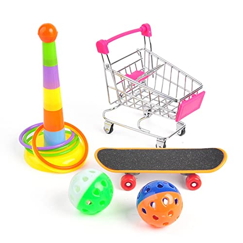 Papageienspielzeug, Vogelspielzeug, Papageien-Spielzeug-Set, Vogel-pädagogisches Trainingsspielzeug, Enthält Einkaufswagen, Trainingsring, Skateboard von ETRAVEL