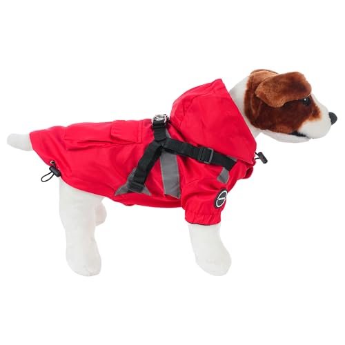 Hunderegenmantel, wasserdichte Hundejacke, Hundejacke für Kleine und Mittelgroße Hunde, Hundejacke mit Ring für Geschirr - Stil A Rot, S von ETREXONLINE