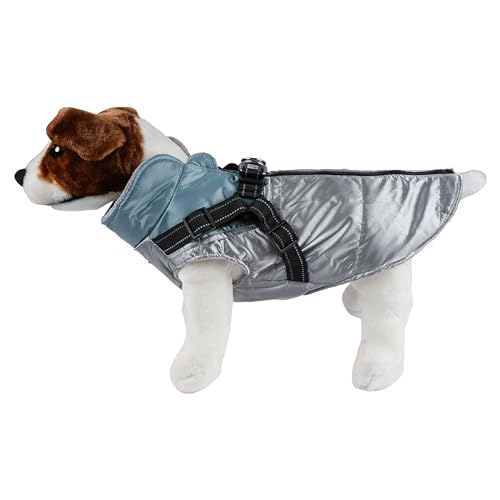 wasserdichte Hundejacke, Warm Hundejacke für Hunde, Hundejacke mit Ring für Geschirr - Silber/Blau, 2XL von ETREXONLINE