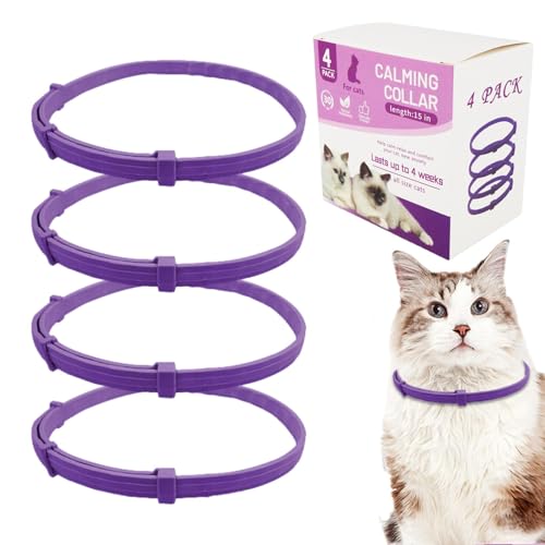 4 Stück Beruhigendes Halsband Für Haustiere, 38cm Verstellbare Anti-Angst-Pheromon-Beruhigungshalsbänder, Abreißbare Wasserdichte Halsbänder, Beruhigungshalsband Für Katzen Mit Stressabbau(Cat Collar) von ETUCYNG