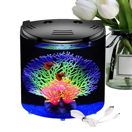 ETUCYNG Kleines Betta-Aquarium,Acryl-Aquarium,Betta Aquarium | Transparentes Fischaquarium mit Wasserpumpe, Betta, Schnecken, Krabben, Seesterne, kleine Krabbenlebensräume von ETUCYNG