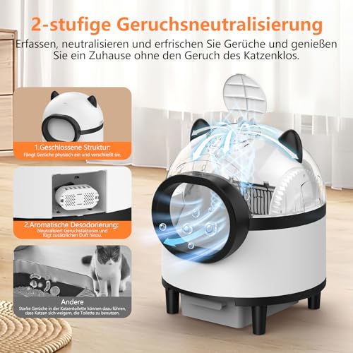 Selbstreinigende Katzentoilette, Katzenklo Selbstreinigend, mit Automatisches Geruchsfrei/APP Kontrol/Safe Alert, Automatisches Katzenklo, Elektrisches Katzentoilette für Katzen mit 1-10.98kg von EUARY